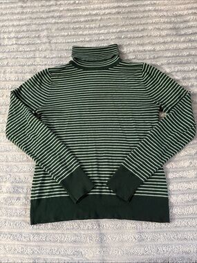twik Simons Forest Green Striped Turtleneck Sweater